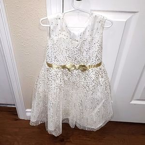 Jona Michelle, sparkly, white, fluffy dress, gold accents, girls size 6,